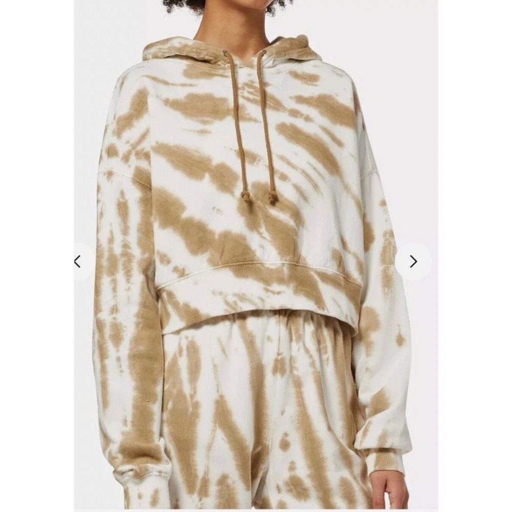 GOOD AMERICAN Women's Tie Dye Cropped‎ Hoodie Sweatshirt Cream Brown